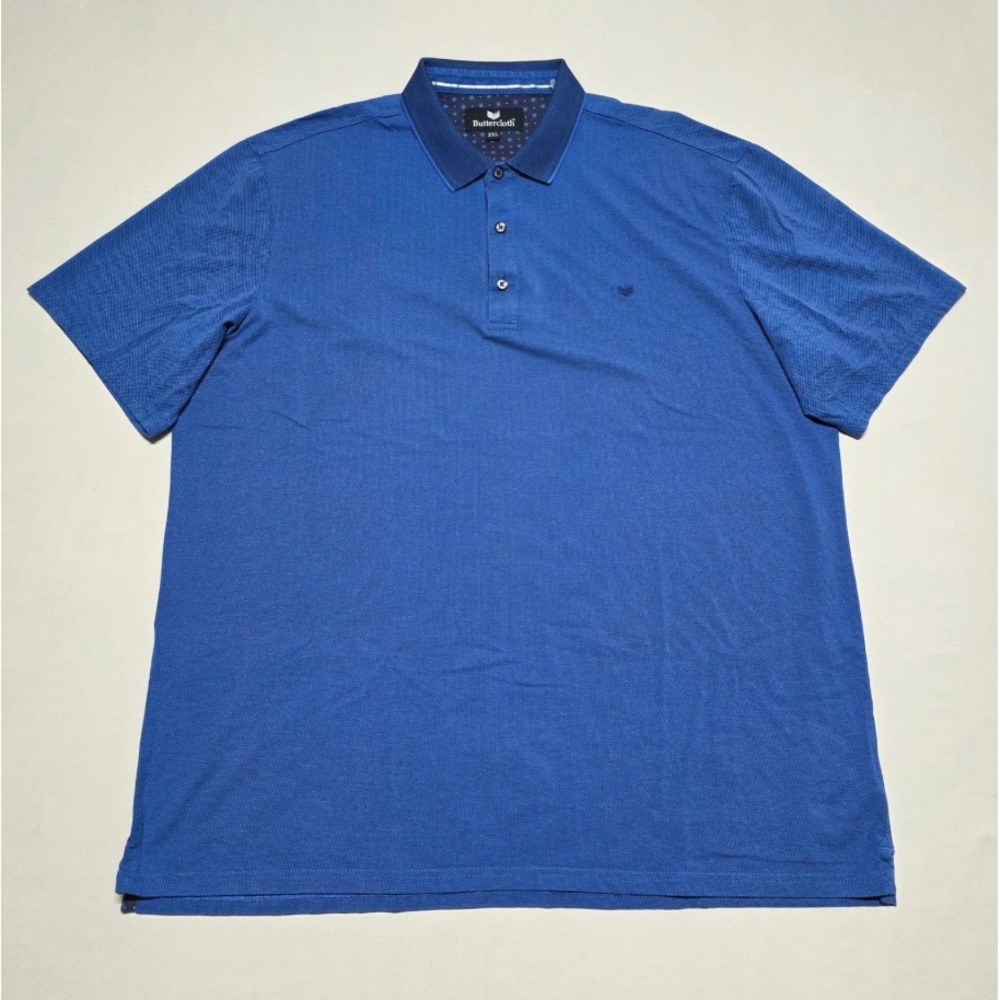 Buttercloth Men 2XL Blue Short Sleeve Sport Polo Shirt Stretch Microdot Casual